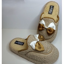 Huzurlu Adımlar Vizon Fiyonklu Peluş Kışlık Terlik