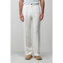 Antioch Keten Karışımlı Erkek Baggy Pantolon Beyaz