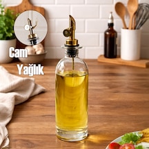 Porsima 3890 Gold Sızdırmaz Kapaklı Cam Yağlık Sirkelik Yağdanlık 500 Ml Şeffaf