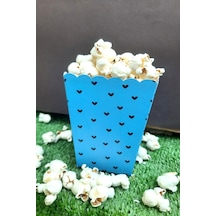 8'li Mavi Kalpli Mısır Kutusu - Popcorn Kutusu - Doğum Günü İkram Hediye - Orta Boy Standart