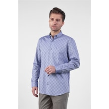 İmza Lacivert - Mavi Düğmeli Yaka Uzun Kol Cepli Comfort Fit Pamuk Gömlek 1004260173 3XL