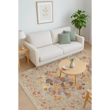 Florart Bej / Sarı Vintage Dokulu Çiçek Desenli Dokuma Tabanlı Şönil Halı Al 471 Bej - Sarı