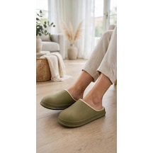 Stsahra Kadın Haki Peluş İç Astar Tabakalı Ev Terliği