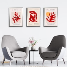 Henri Matisse 3'lü Alüminyum Çerçeveli Poster Seti - Önden Açılır A3 Açılır Kapanır Çerçeve Seti Kırmızı Soyut Figürler, Gümüş