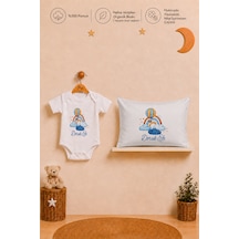 Pia Baby İsme Özel Kısa Kollu Erkek Bebek Body Zıbın Ve 35x45 Cm Yastık Kılıfı %100 Pamuk Organik Baskılı Bebek Hediyesi 2049bay6x Krem