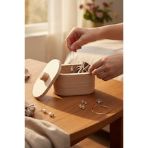 Ahşap Takı Ve Makyaj Organizeri Dekoratif Saklama Kutusu Oval Organizer