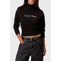 Calvin Klein Logolu % 100 Pamuk Balıkçı Yaka Kazak Lv047h329gub1 Kadın Kazak Lv047h329g Ub1 Siyah