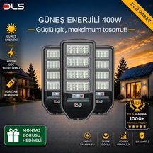 3'lü Paket Dls 400w Güneş Enerjili Solar Sokak Ve Bahçe Lambası, Lifepo4 Bataryalı, Ip66, Hareket Sensörlü, Uzak
