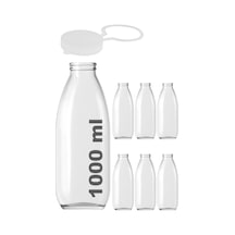 Afracam Süt Ayran Şişesi Şeffaf 1000 Ml Kapaklı Cam Şişe 6 Adet