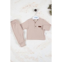 Babydonat Çizgili Kumaş Pamuk Unisex Takım 2'li Krem