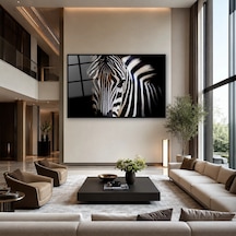 Karanlıkta Zebra Yakın Plan Siyah Çerçeveli Cam Tablo