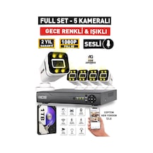 Sesli - 5 Kameralı Fullhd Gece Renkli Ve Işıklı Güvenlik Kamerası - Kamera Seti 1tb Disk