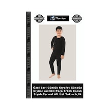 Terrien Özel Seri Günlük Kıyafet Gündüz Giyimi Lastikli Paça Erkek Çocuk Siyah Termal Alt Üst Takım İçlik