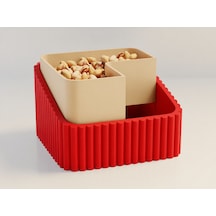 3d Baskı Fıstık Kasesi - Çift Hazneli Kabuk Ayırıcı Sunum Kasesi - Kırmızı Bej Çok Renkli