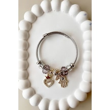 8027 Queen Tacı Sallantılı Çelik Bileklik - Koyu Çelik