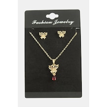 Kelebek Zirkon Taşlı Set Kolye-kırmızı N145 Çok renkli 40541776