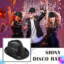 Disko - 421 - Star Siyah Payetli Fötr Şapka - Concepta - Yetişkin Boy