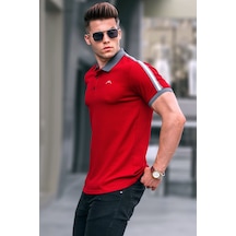 Madmext Bordo Kol Şeritli Polo Yaka Tişört 5888 Bordo