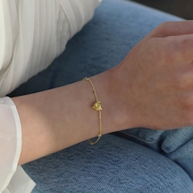 Sitrin Taşlı Gold Kaplama Sevgili Kalp Gümüş Bileklik Gümüş