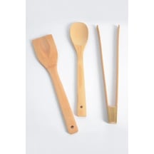 3lü Ahşap Kaşık Spatula Maşa Seti Ahşap Kahverengi Diğer