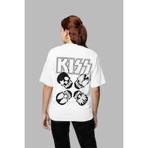 Sevbano Kiss Rock Metal Müzik Grubu Baskılı Unisex Oversize Tişört Beyaz