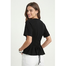 Ritnice Kadın Luma Belden Oturan Bağcıklı Ayarlanabilir Pamuk Siyah T-shirt / Bluz