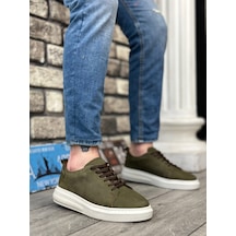 Ba0336 İçi Dışı Hakiki Nubuk Deri Haki Bağcıklı Casual Erkek Ayakkabı Haki