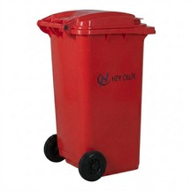 120 Litre Kırmızı Plastik Çöp Konteyneri Tekerlekli Kapaklı Atık Konteyneri Hey Çelik Pk-120
