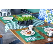 Tropik Home Amerikan Servis Moena Dinner Runner Seti -yeşil Ekose