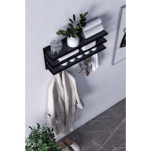 Sofya 2 Katlı Antrasit Raflı Askılık, Portmanto 43 Cm - 4 Askı Siyah