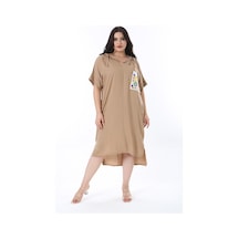 Şans Kadın Büyük Beden Camel Kapşonlu Örgü Cep Detaylı Düşük Kollu Elbise 65n36012-camel Camel