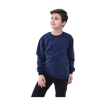 Basic Bisiklet Yaka Şardonlu Çocuk Sweatshirt 3-10 Yaş Krem Lacivert