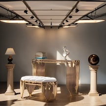 Ekgconcept Piyano Model Dresuar Ve Puf Paslanmaz Kararmaz Ultra Lüx Kaplama Goldkrem Gold - Krem