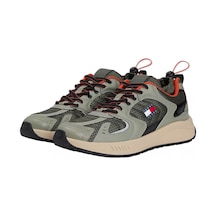 Tommy Hilfiger Erkek Farklı Materyalli Runner Sneaker - Yeşil Pewter Green