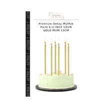 Premium Detay Mutfak Parti 6 Lı İnce Uzun Gold Mum 13cm