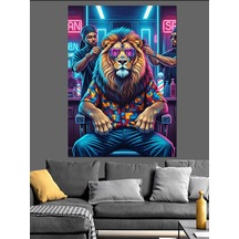 Ahşap Tablo Neon Gözlüklü Aslan Portresi
