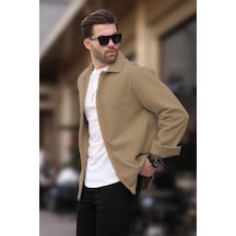 Madmext Camel Düğmeli Erkek Polar Gömlek 6753 Camel