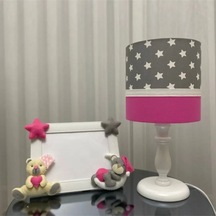 Abajur Çerçeve Ayıcık Figürlü Gri Koyu Pembe