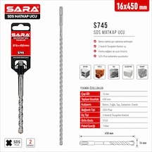 Sara S745 Sds Plus Matkap Ucu 16 X 450 Mm, 2 Kesicili Tungsten Karbür Uçlu