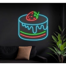 Çilekli Pasta Figürlü Neon Tabela Turkuaz