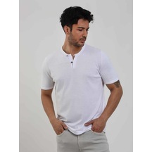 Dufy Beyaz Erkek Slim Fit Düz Düğmeli O Yaka Kazak - 104626-beyaz