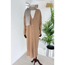 Kahijab Maxi Boy Düğmeli Merserize Hırka - Sütlü Kahve