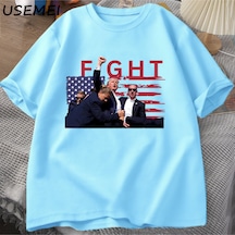 Flood Of Style Trump Shot Mücadele T-shirt Erkekler İçin Seçim Maga Kaydet Amerika Bayrağı Grafik T Shi Mavi