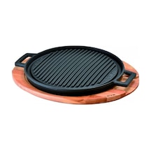 Lava Döküm Yuvarlak Griddle Çift Yön Izgara Tavası Metal Kulplu