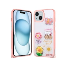 Zore İphone 15 Plus Kılıf Parlayan Sıvılı Simli Kabartma Figürlü Ogaa Cevze Kapak-pembe