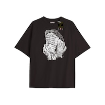 Flood Of Style Siyah Oversize T-shirt El Yüz Tasarımı Özel Tasarım