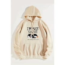 Uyguntarz I'm Not Short Baskılı Unisex Oversize Sweatshirt Bej