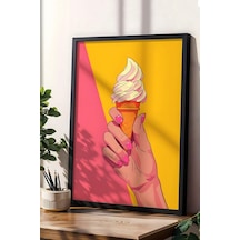 Dondurma Tutan El Yumuşak Dondurma Külah Çerçeveli Tablo - Pop Art Poster Tablo