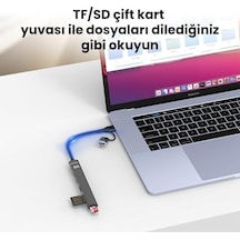 Chb025 Usb-a Ve Type-c Girişli 2 Type-c 1 Usb-a Sd Micro Sd Tf Kart Okuyucu Çoklayıcı Dönüştürücü