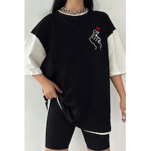 Startmore Çift Renk Peki Kalp Baskılı Unisex Tshirt Beyaz